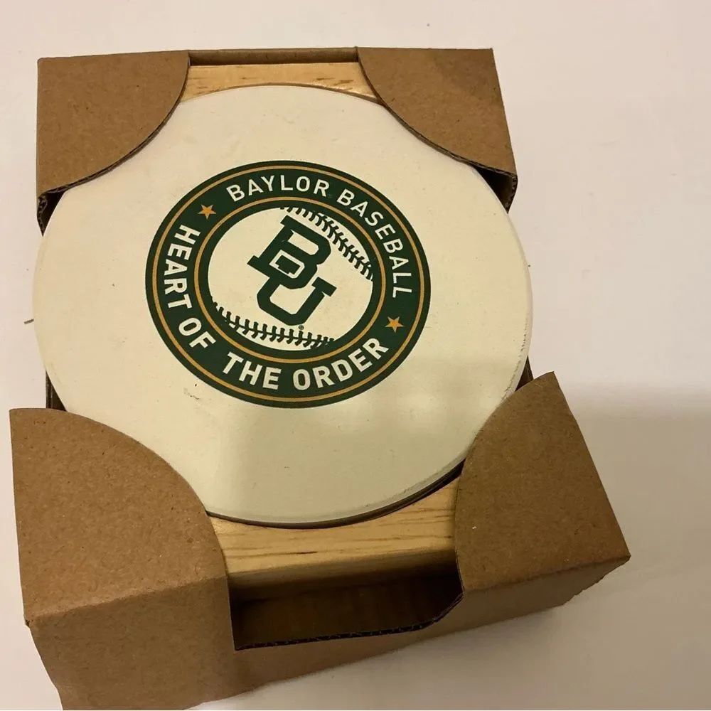 New Baylor University Stoneware Drink Coaster Set with Holder Included